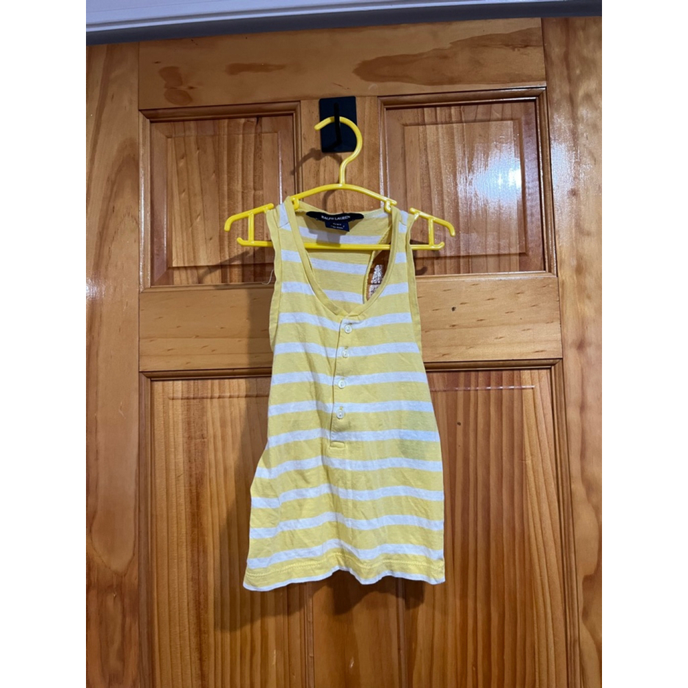 Ralph Lauren Toddler Girl Tank Top 3T Yellow White Striped Sleeveless Polo Logo